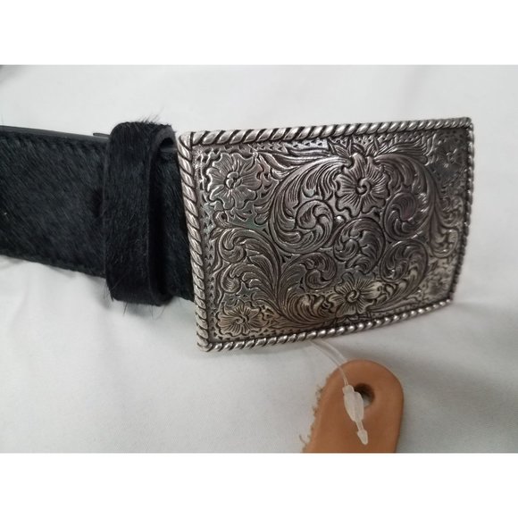 Bill Adler Design Women\'s Sz. 38 Blk Calf Hair/Silver/Turquoise Western Belt NWT